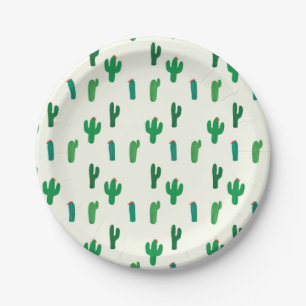 Prato De Papel Teste padrão verde-claro do cacto