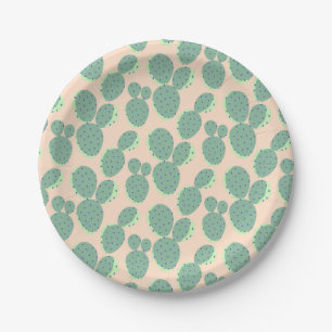 Prato De Papel Teste padrão verde & cor-de-rosa do cacto