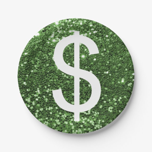 Prato De Papel Teste padrão verde do sinal de dólar do brilho do (Frente)