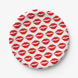 Prato De Papel Teste padrão vermelho brilhante do batom
