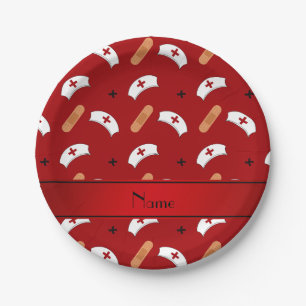 Prato De Papel Teste padrão vermelho conhecido personalizado da