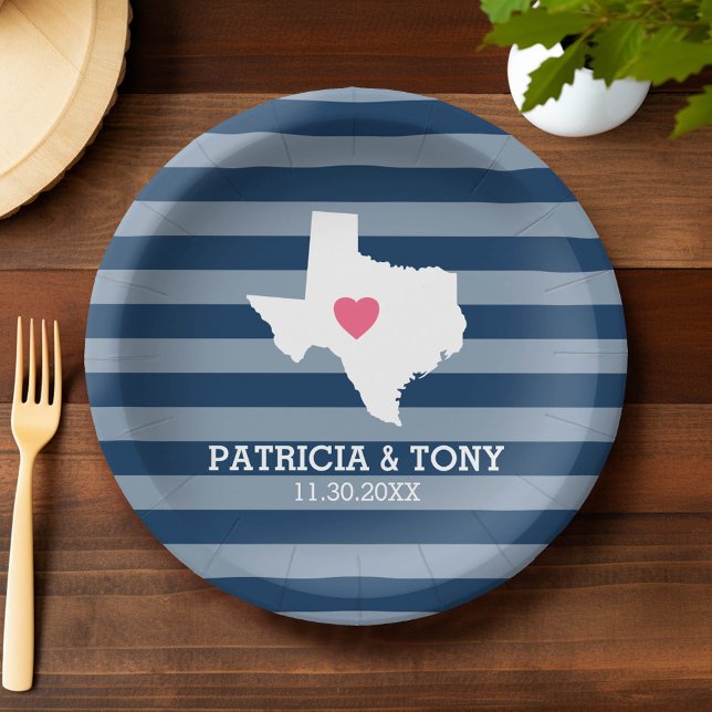 Prato De Papel Texas Home State Love com Custom Heart Opcional (Custom Paper Plate)