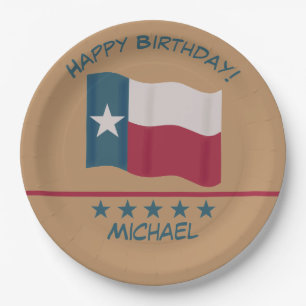 Prato De Papel Texas Lone Star Flag Tan Name Personalizar Anivers