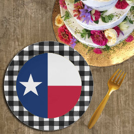Prato De Papel Texas Plate, xadrez de búfalos EUA e Texas Flag