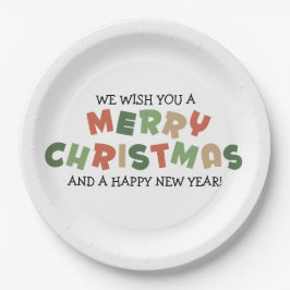 Prato De Papel Texto colorido feliz feliz ano novo de Natal
