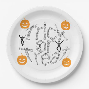 Prato De Papel Texto de Halloween Assustador Truque ou Tratamento