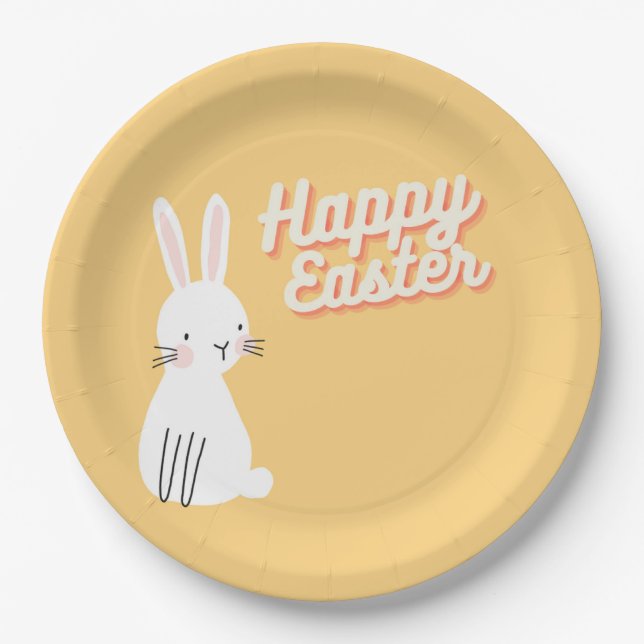 Prato De Papel Texto do felz pascoa com laranja coelho (Frente)