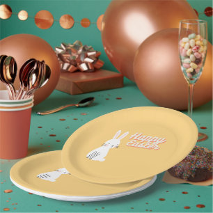 Prato De Papel Texto do felz pascoa com laranja coelho