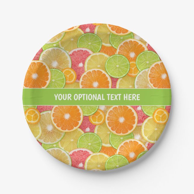 Prato De Papel Texto personalizado de Citrus coloridos (Frente)
