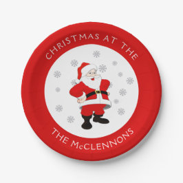 Prato De Papel Texto Personalizado de Santa Claus Papel de Borda
