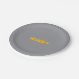 Prato De Papel Texto personalizado desbotado amarelo no cinza