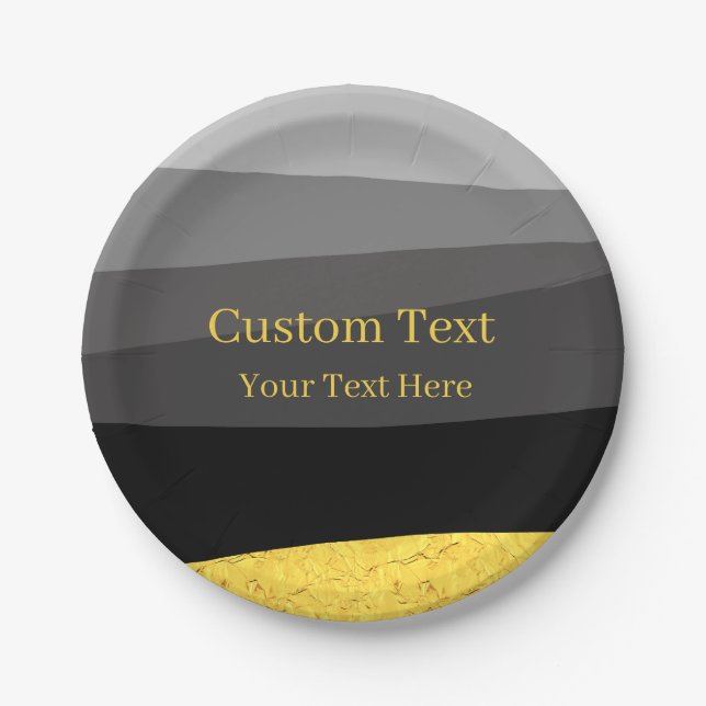 Prato De Papel Texto Personalizado do Design Clássico Dourado da  (Frente)