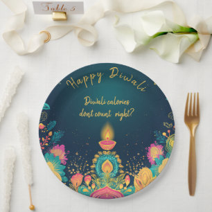 Prato De Papel Texto personalizado, Happy Diwali