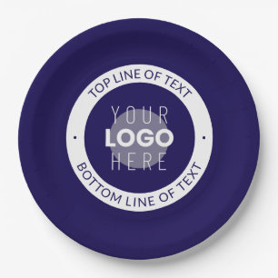 Prato De Papel Texto personalizável e seu logotipo   Púrpura Azul