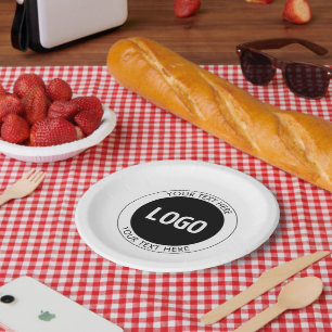 Prato De Papel Texto Personalizável Simples & Seu Logotipo ou Ima