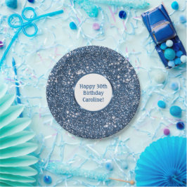 Prato De Papel Textura Azul Escura Com Texto Personalizado