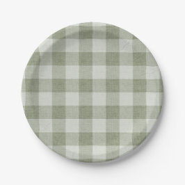 Prato De Papel Textura de Linho Xadrez Búfalo em Gingham Verde Sa