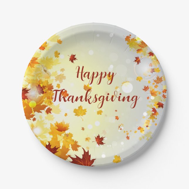 Prato De Papel Thanksgiving Paper Plates With Autumn Leaves (Frente)