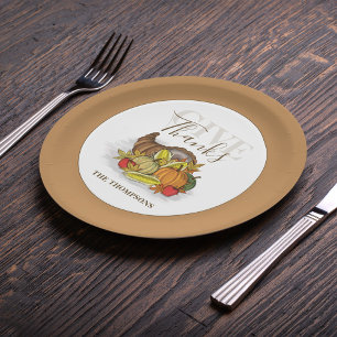 Prato De Papel Thanksgiving Simple Cornucopia Elegant Give Thanks