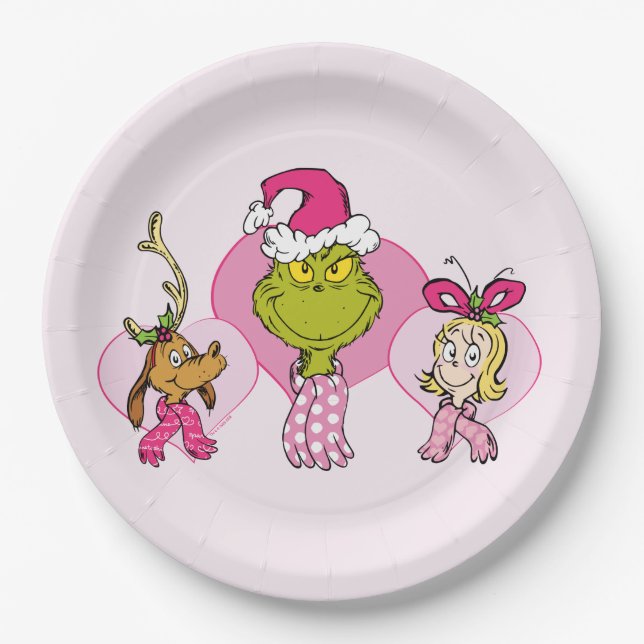 Prato De Papel The Grinch Crew in Pink Valentine's Portrait (Frente)