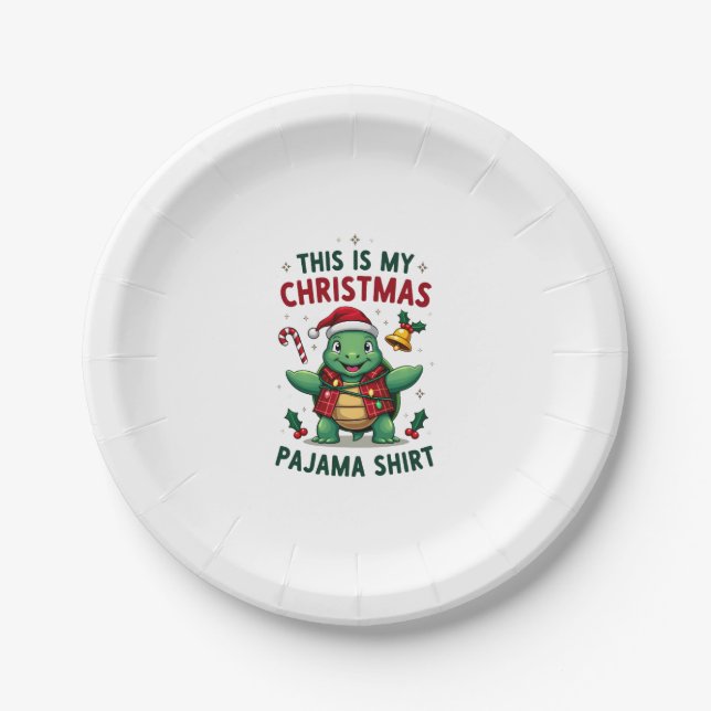 Prato De Papel This Is My Christmas Turtle Pajama Shirt Buffalo P (Frente)