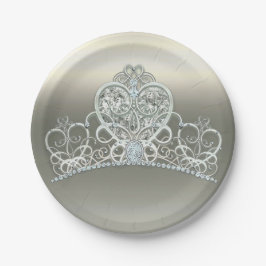 Prato De Papel Tiara de Aniversário Princesa Coração de Marfim em