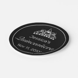 Prato De Papel Tiara Moderna Quinceañera Branca Minimalista