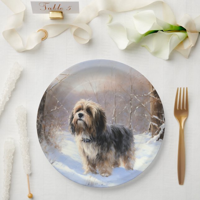 Prato De Papel Tibetan Terrier Deixe Nevar Natal  (Casamento)