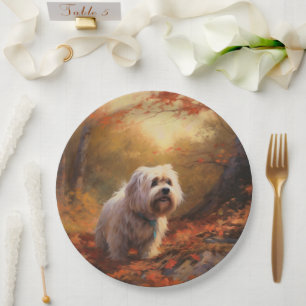 Prato De Papel Tibetano - Terrier no outono deixa cair inspiração