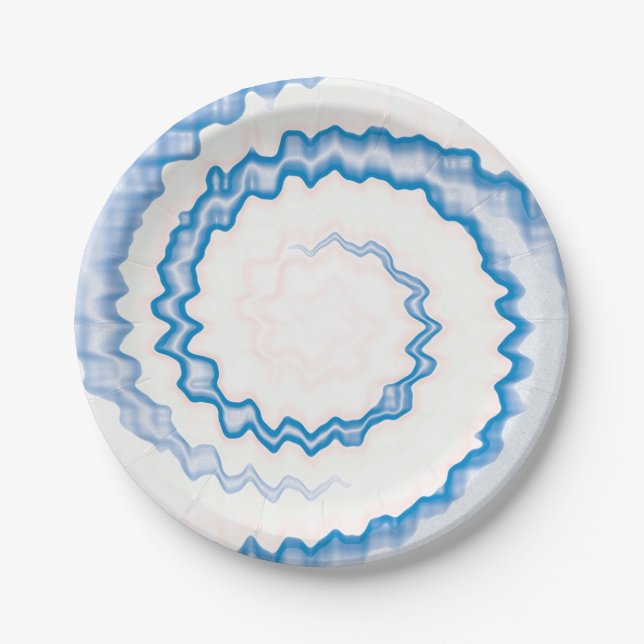 Prato De Papel Tie dye Blue White Swirl (Frente)
