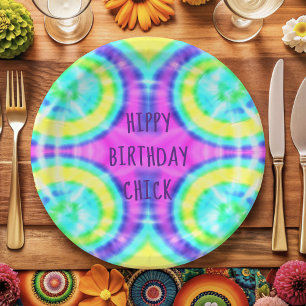 Prato De Papel Tie Dye Hippy Birthday Paper Plate