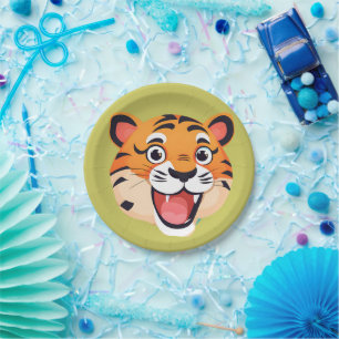 Prato De Papel Tigre bonito face safari Festa de aniversário selv