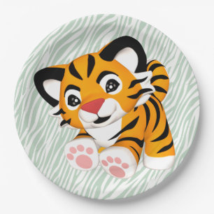 Prato De Papel Tigre de bebê selvagem com placas do entusiasmo