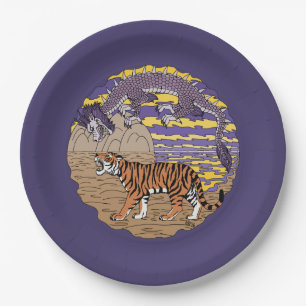 Prato De Papel Tigre e dragão