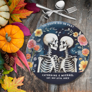 Prato De Papel Til Death Nos Parte Skeletons Casamento Gótico