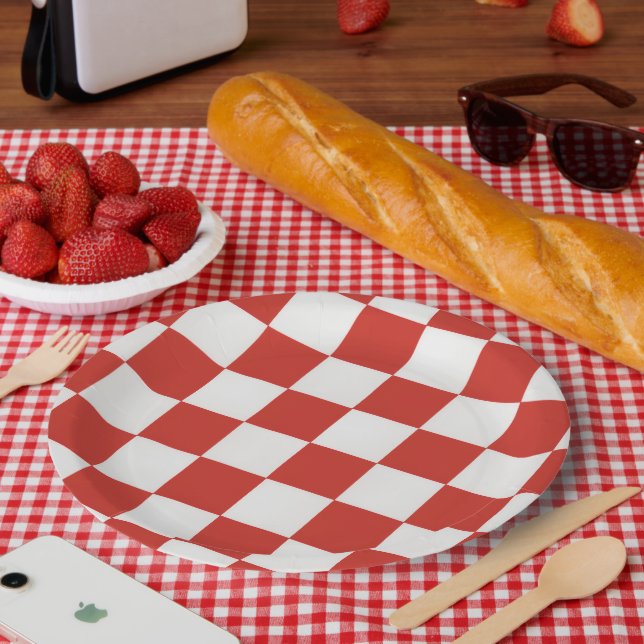 Prato De Papel Timeless Charm Red & White Checkered Cheerful BBQ (Piquenique)
