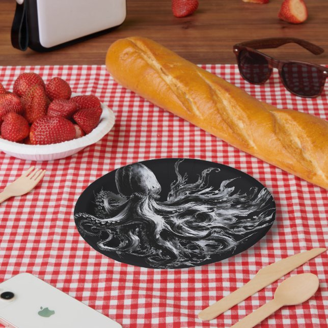 Prato De Papel Tinta Abstrata Fluido Polvo Kraken (Piquenique)