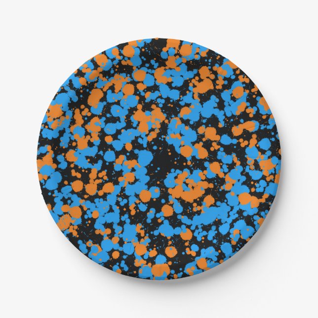 Prato De Papel Tinta borrifada laranja azul (Frente)