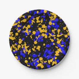 Prato De Papel Tinta borrifada Raptor Azul Amarelo