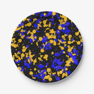 Prato De Papel Tinta borrifada Raptor Azul Amarelo 