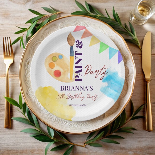 Prato De Papel Tinta e arte em festas monogramas (Paint and party art themed birthday party monogrammed paper plates personalized art party plates)