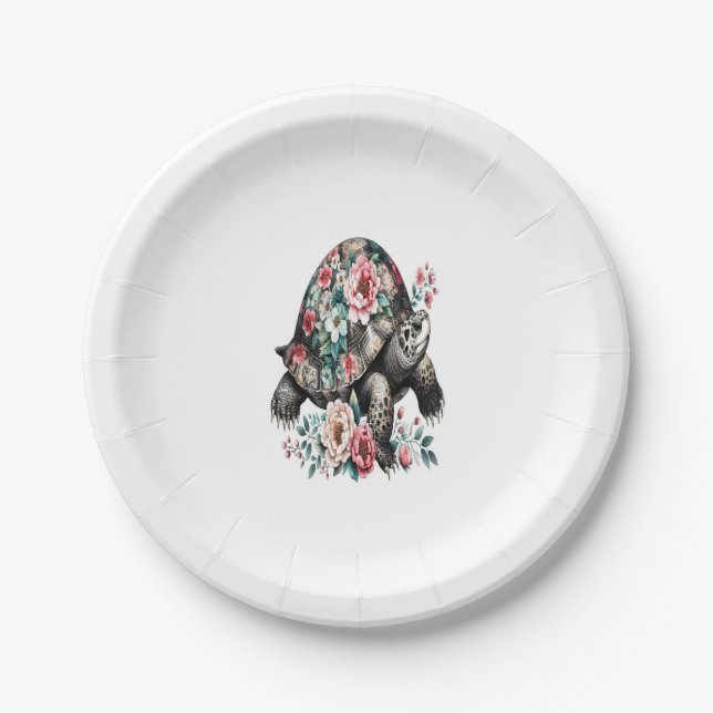 Prato De Papel Tinta e Lave Tartaruga com Shell Floral. (Frente)
