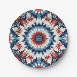 Prato De Papel Tinta Tie-dye Vermelha, Branca e Azul