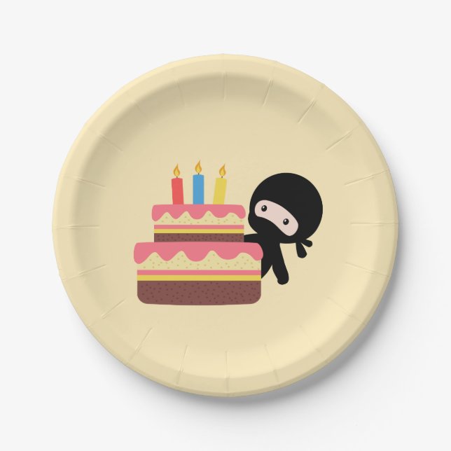 Prato De Papel Tiny Ninja Atrás do Amarelo do Bolo de Aniversário (Frente)