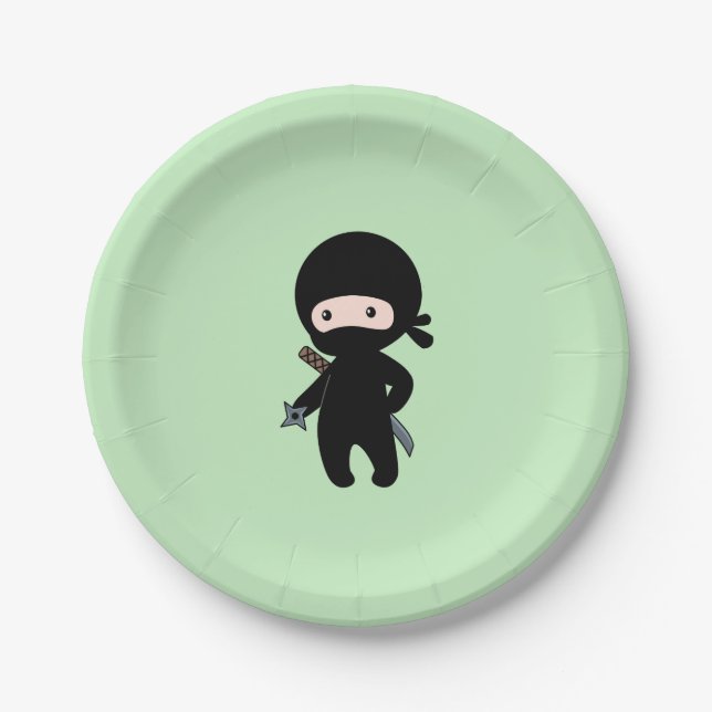 Prato De Papel Tiny Ninja segurando estrela que joga em verde (Frente)