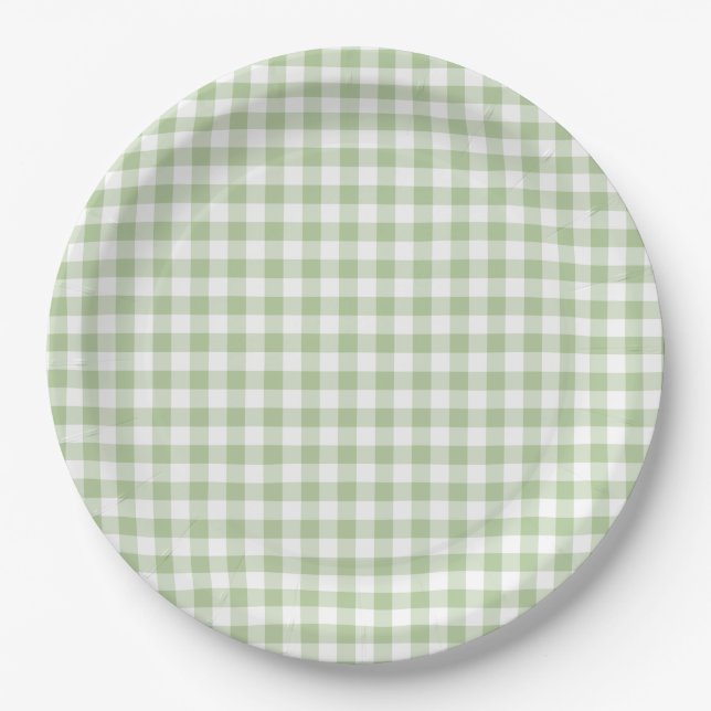 Prato De Papel Tiny Sage and White Gingham (Frente)