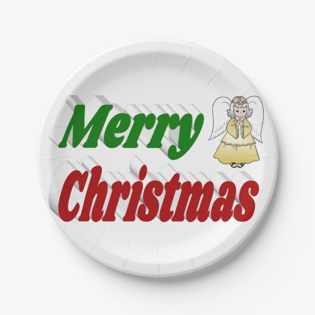 Prato De Papel Típica verde de Angel Red no Feliz Natal (Frente)