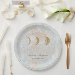 Prato De Papel Tipografia da Lua do Zodíaco Casamento Simples Cel