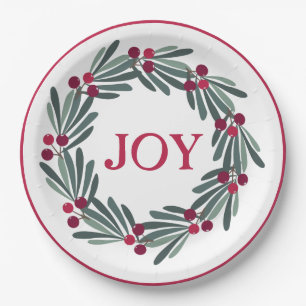 Prato De Papel Tipografia Holly Berry Wreath Red