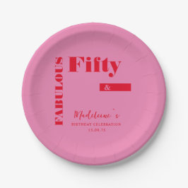 Prato De Papel Tipografia Negra Vermelha Cor-de-rosa 50º Aniversá